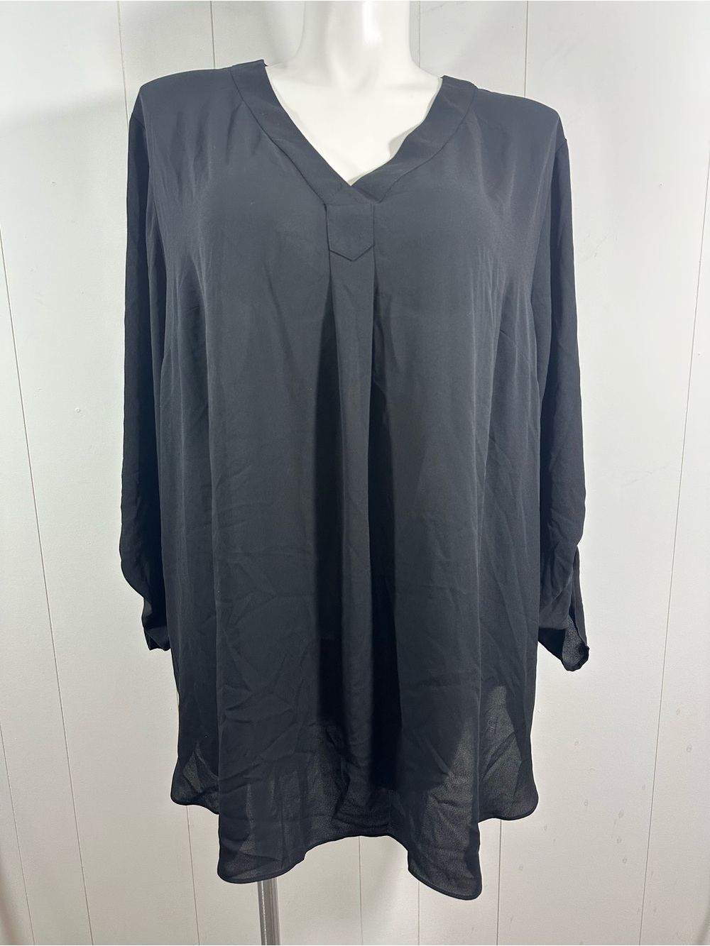NWT Apt 9 Womens Sz 4X Black Chiffon Roll Tab Sleeves Sheer Boho Chic Tunic Top